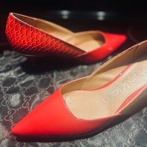 Calvin Klein Kamara Patent Leather Python Heels Crimson Red Pumps women's sz 9.5